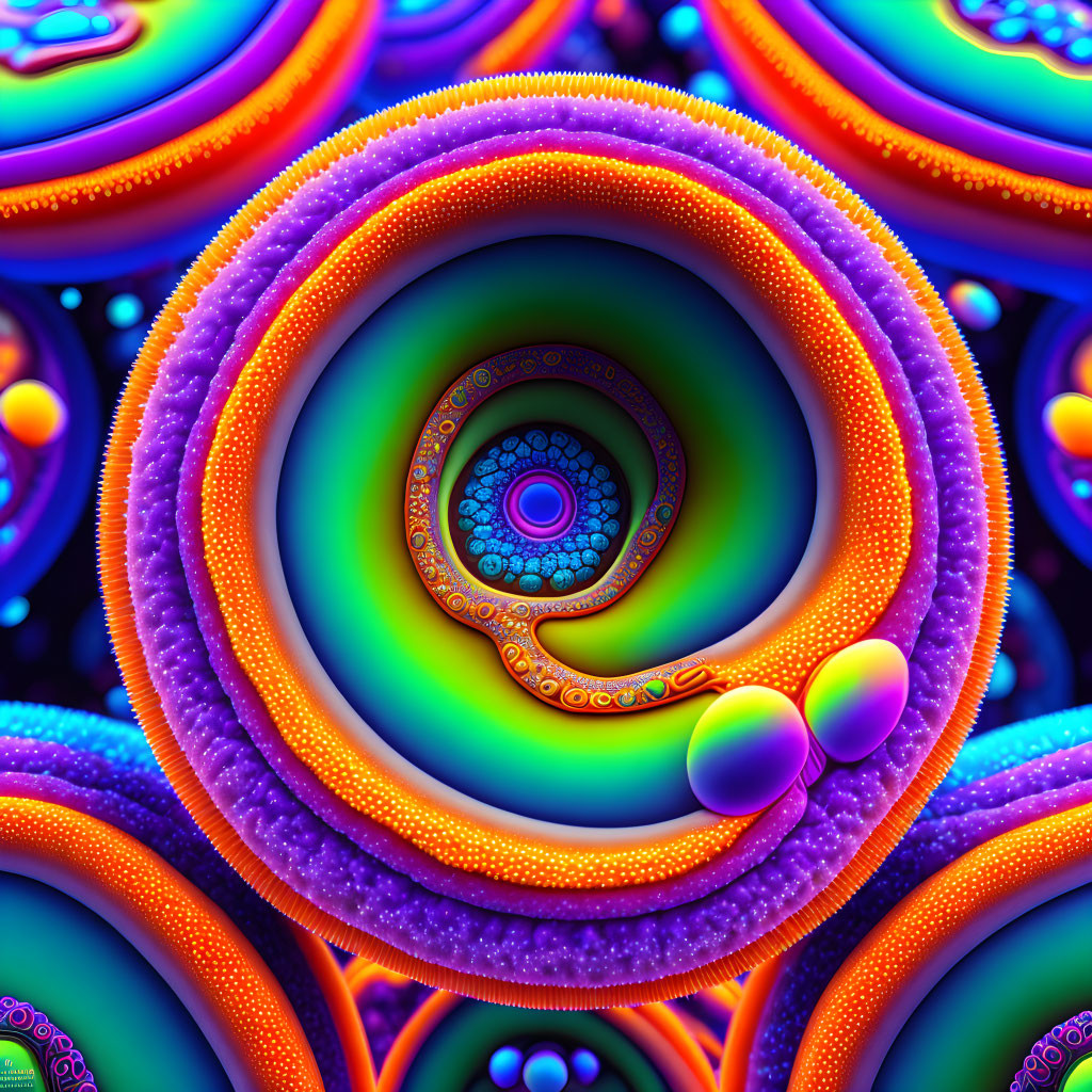 Colorful Fractal Image with Spiral Pattern in Purple, Blue, and Orange