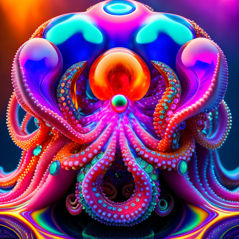 Colorful Stylized Octopus Artwork with Iridescent Patterns