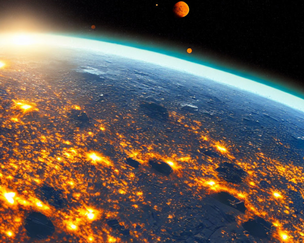 Digital artwork: Earth's fiery atmosphere against space backdrop