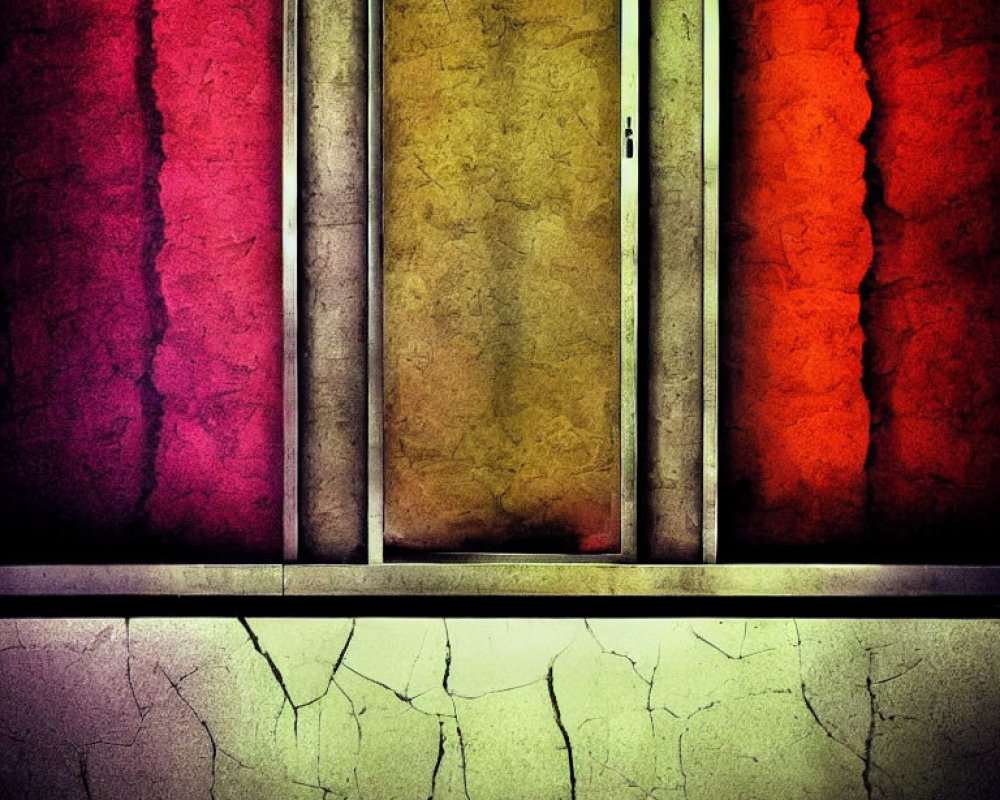 Abstract Grunge Textured Vertical Panels in Red, Yellow, and Orange