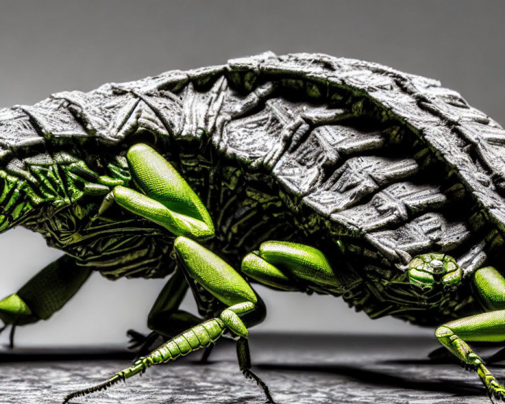 Detailed Model of Green and Black Insect-Reptile Hybrid Creature