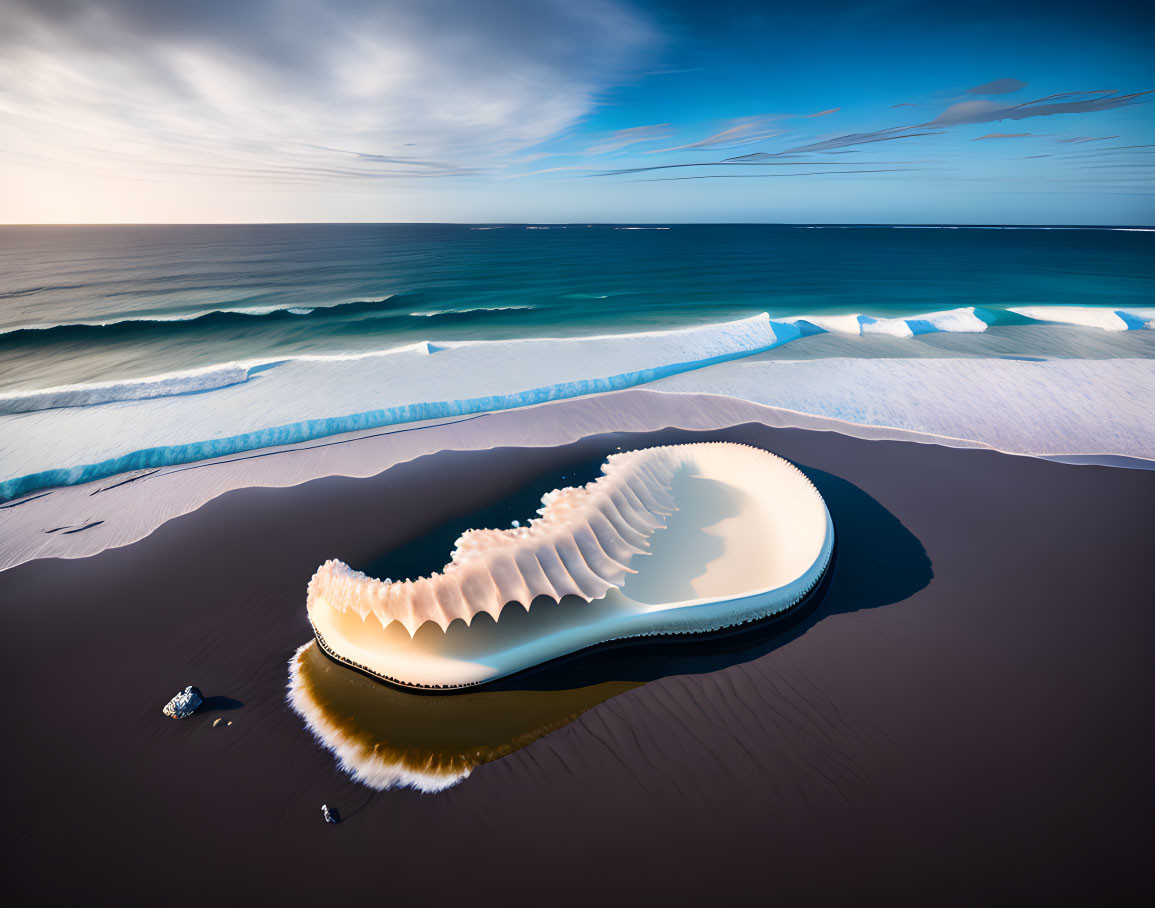 Surrealist image of giant clam shell with fractal interior