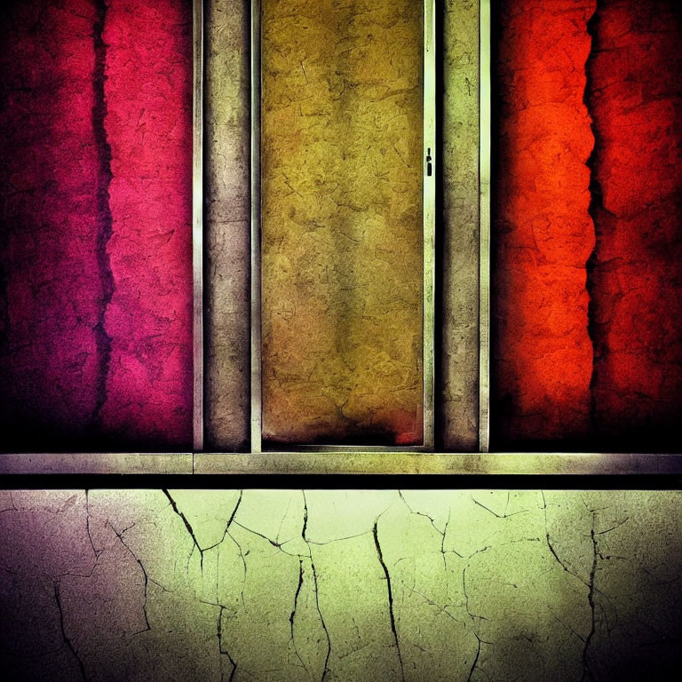 Abstract Grunge Textured Vertical Panels in Red, Yellow, and Orange