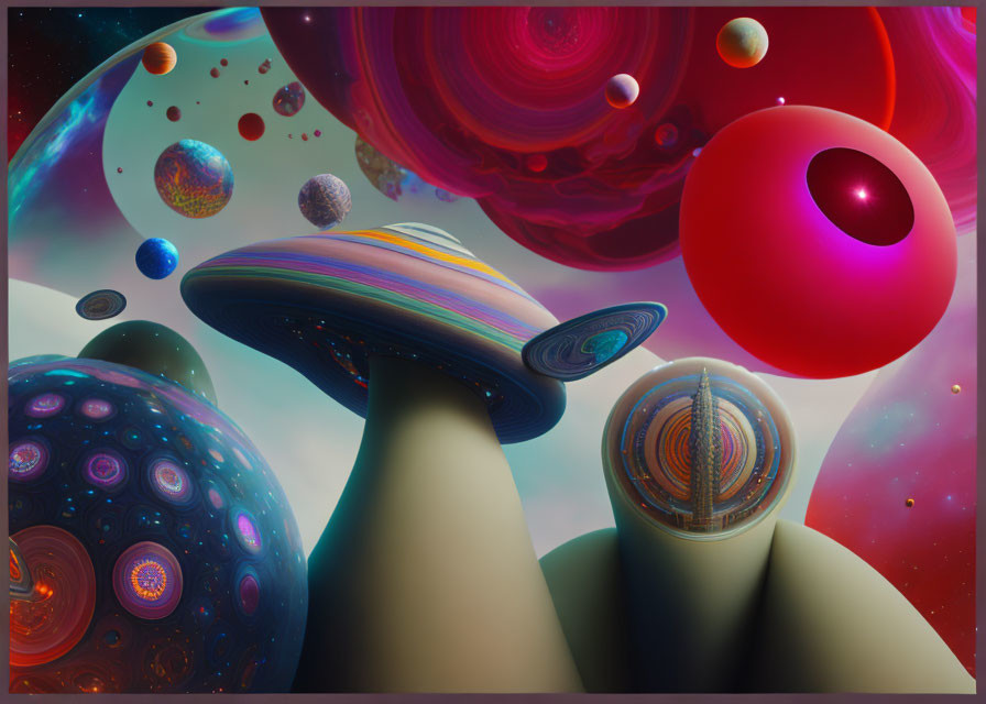 Vibrant surreal artwork of psychedelic space scene