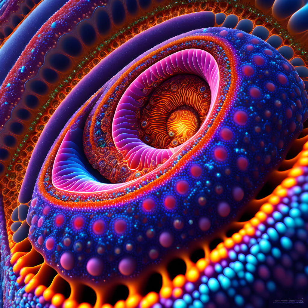 Colorful Fractal Spiral Pattern in Blues, Purples, and Oranges