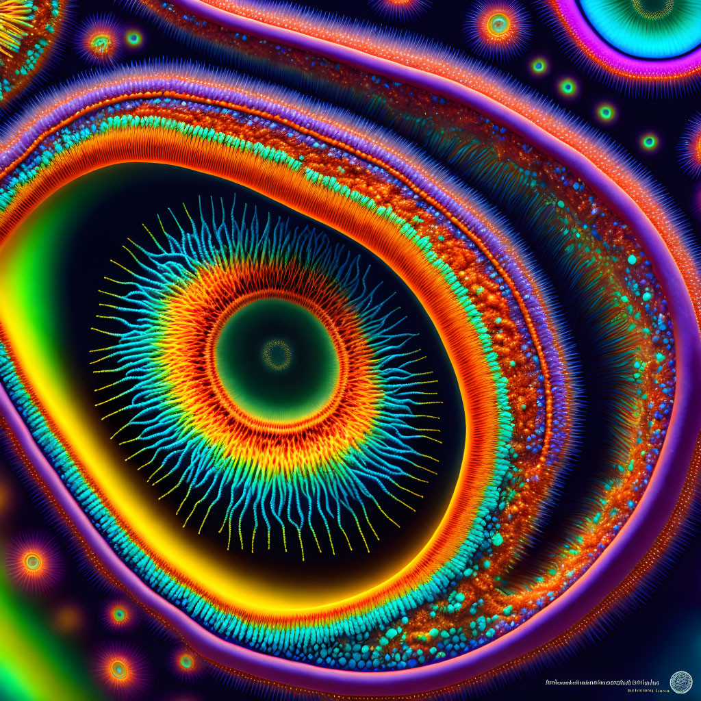 Colorful Fractal Spiral Pattern with Eye-Like Center and Rings