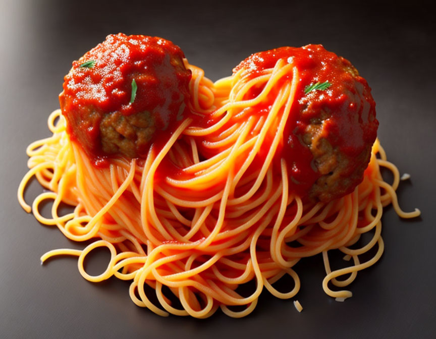 Classic Italian dish: Meatballs on spaghetti with tomato sauce