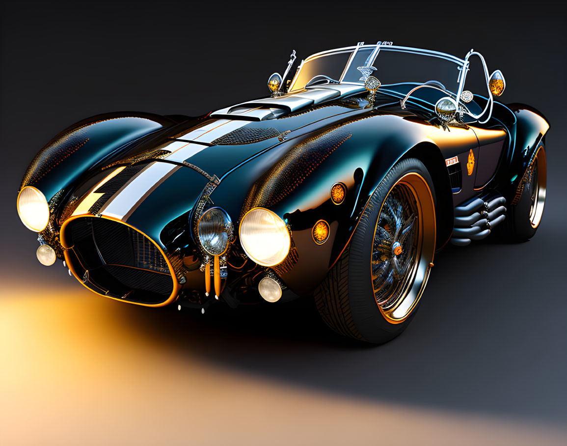 Vintage Sports Car with Black and Orange Design and Chrome Details