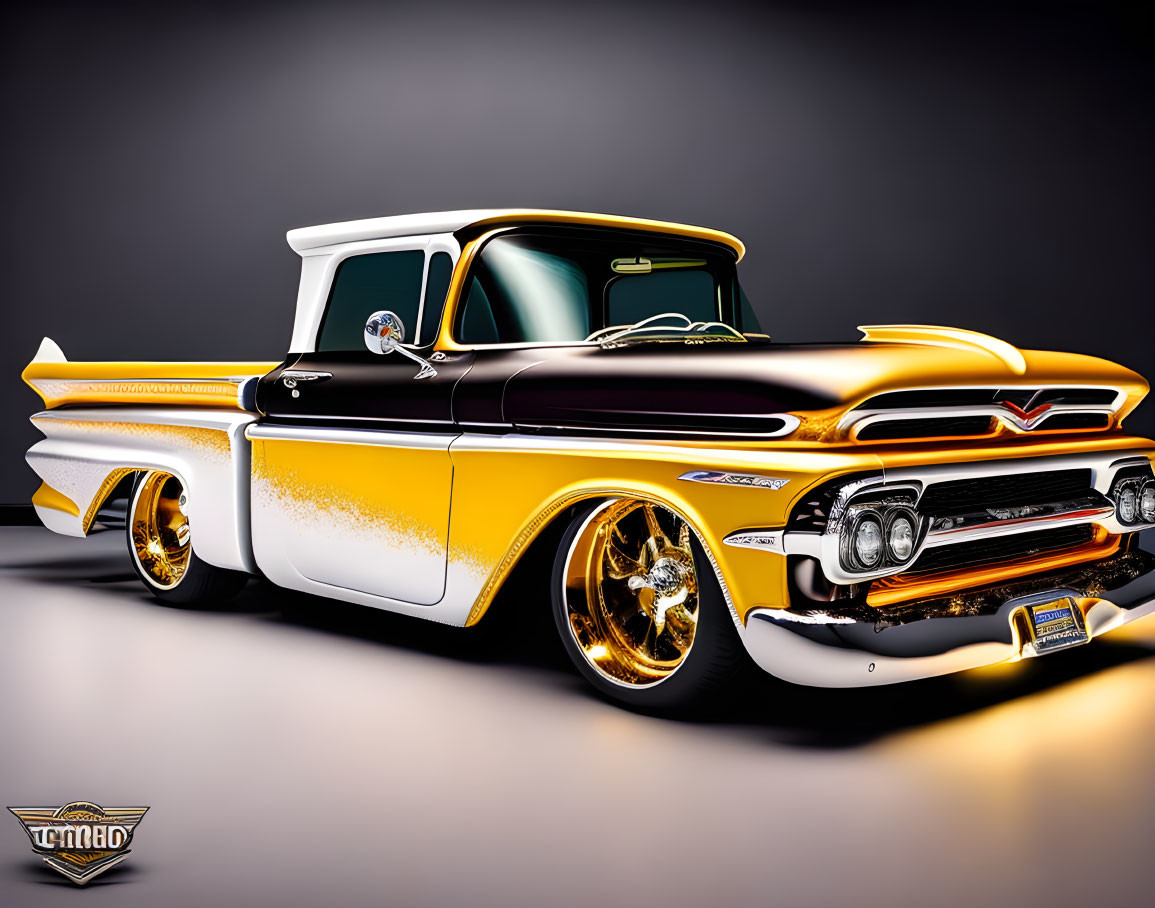 Vintage Yellow Custom Pickup Truck on Gradient Background