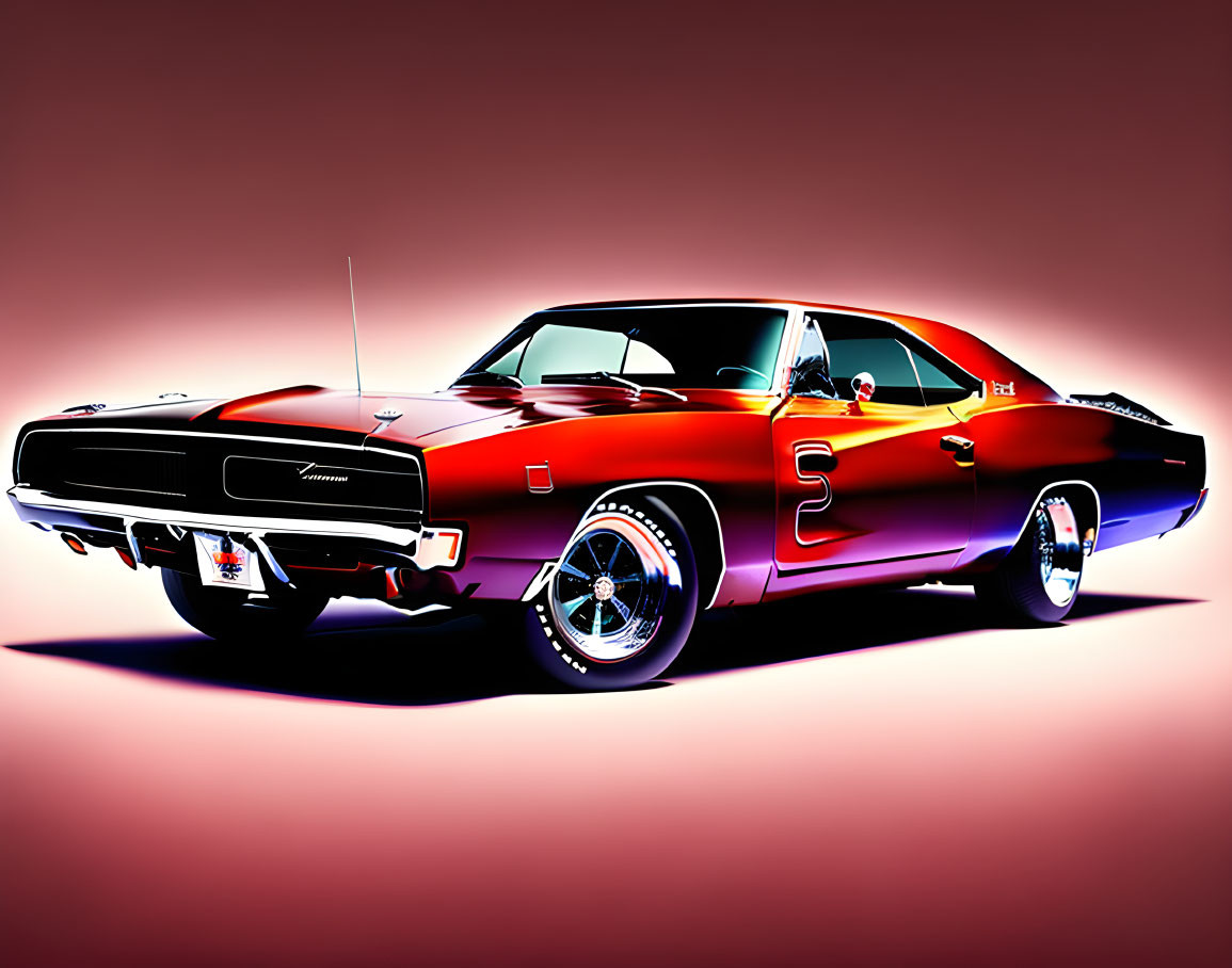 Colorful Muscle Car Illustration in Purple and Red on Pink Gradient Background