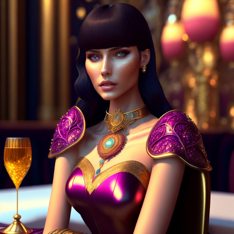 3D illustration of woman with blue eyes in fantasy regal attire