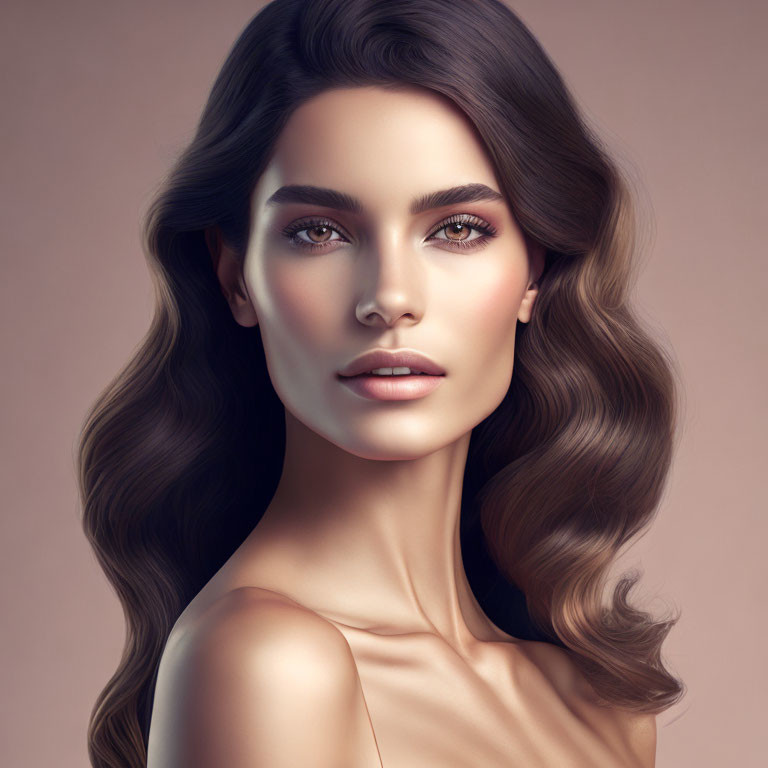 Detailed digital portrait of woman with flowing brown hair and captivating eyes