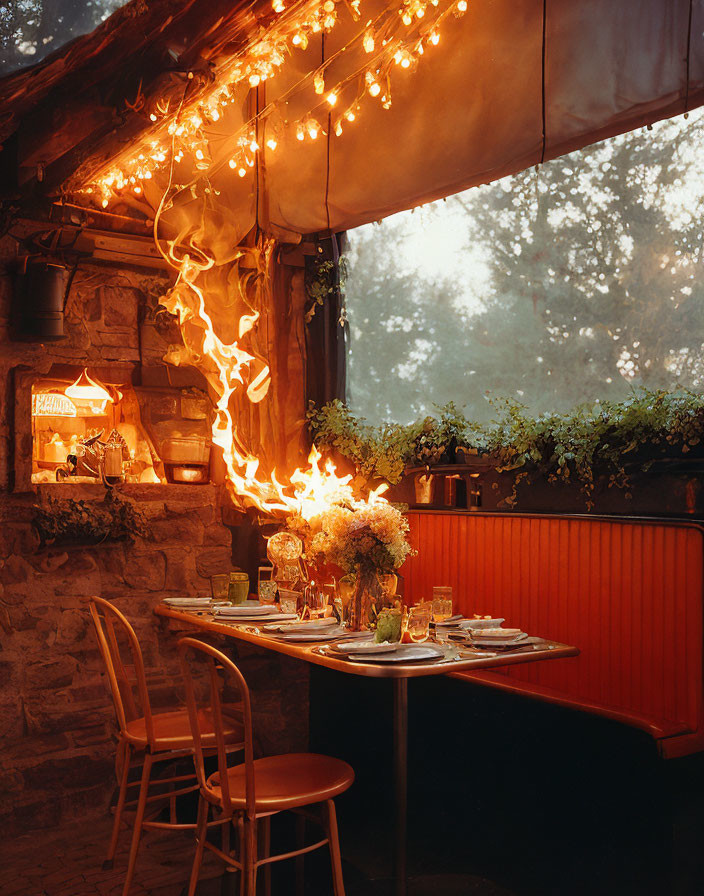 Warm Ambiance of Cozy Outdoor Dining Area at Dusk