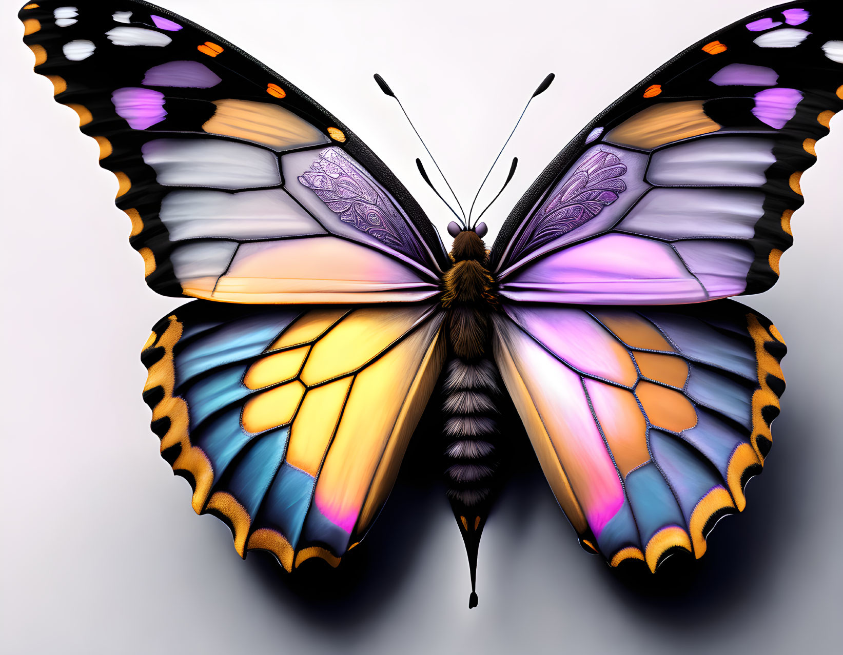 Colorful Butterfly Illustration with Ornate Wings on Light Background