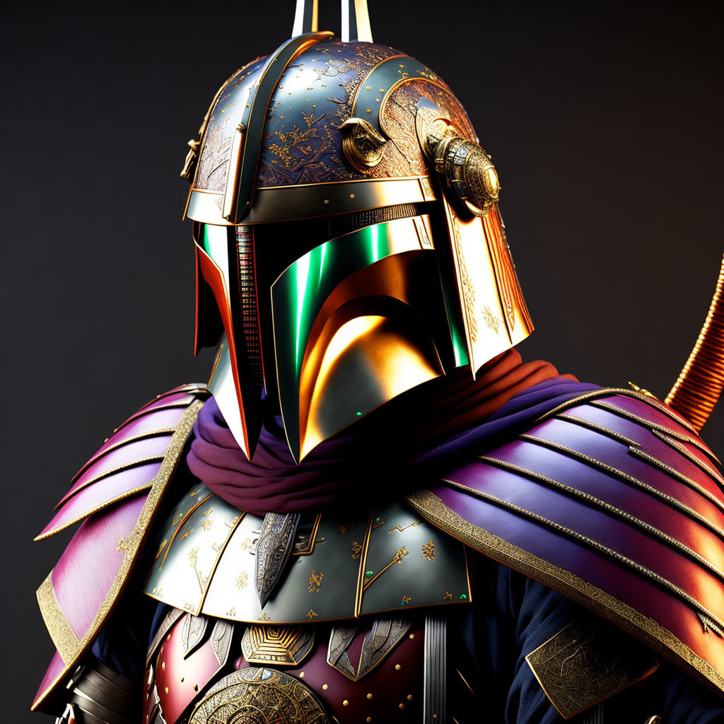 Medieval armor with gold patterns and colorful accents