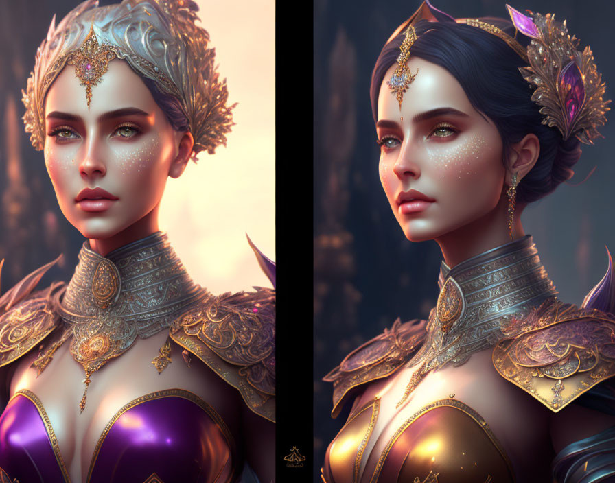 Fantasy Female Character: Split-Image Comparison of Skin and Hair Colors