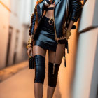 Digital artwork of a stylish woman in leather outfit and boots in urban backdrop