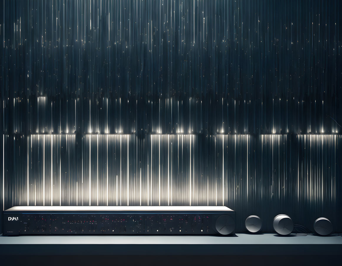 Sleek Soundbar with Subwoofer and Satellite Speakers in High-tech Setting