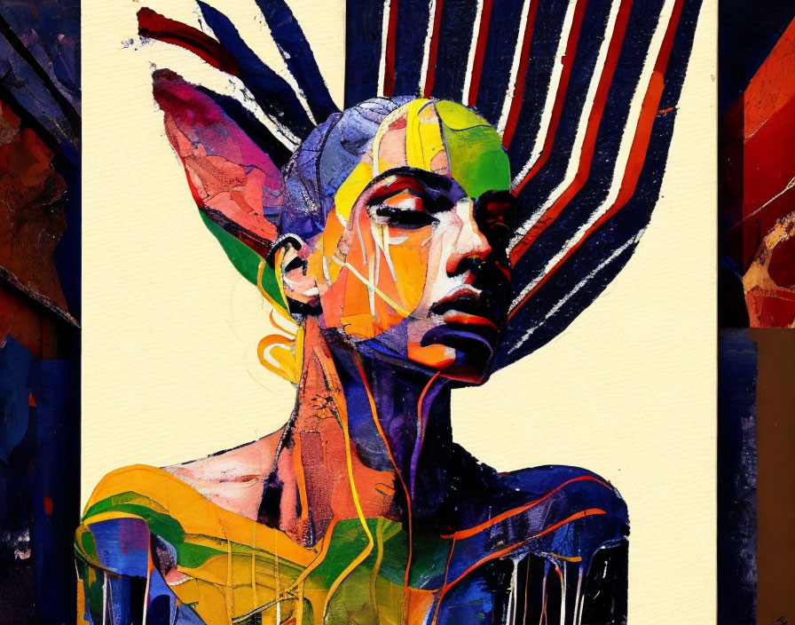 Colorful Abstract Portrait with Bold Strokes and Stylized Features