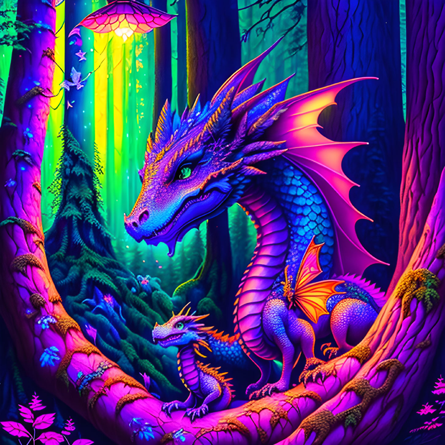 Colorful Dragon Illustration in Enchanted Woods