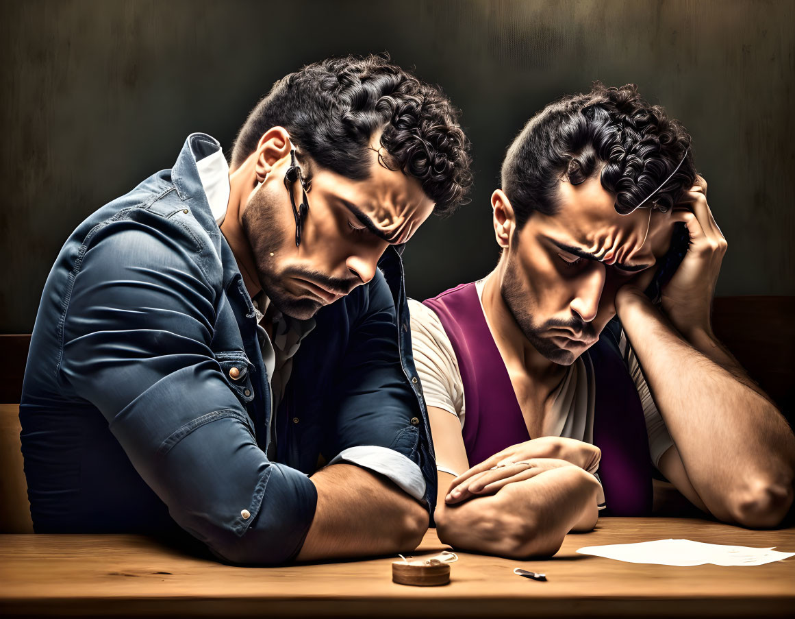 Two Men Deep in Thought at Table