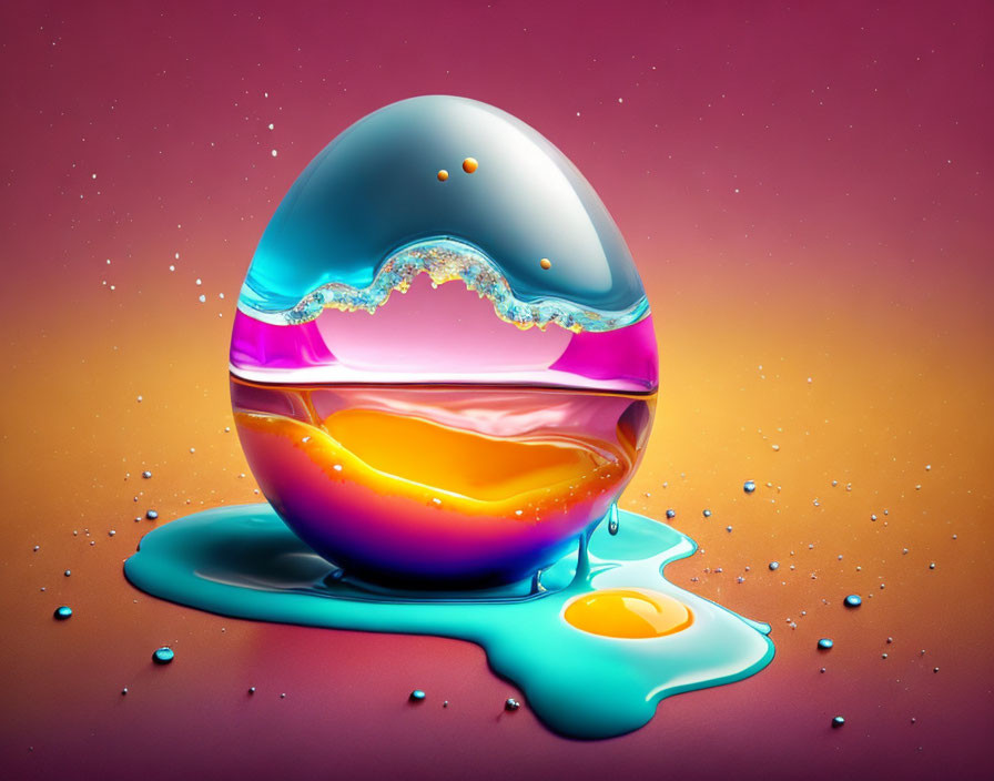 Colorful Spherical Digital Artwork with Liquid Layers on Pink Background