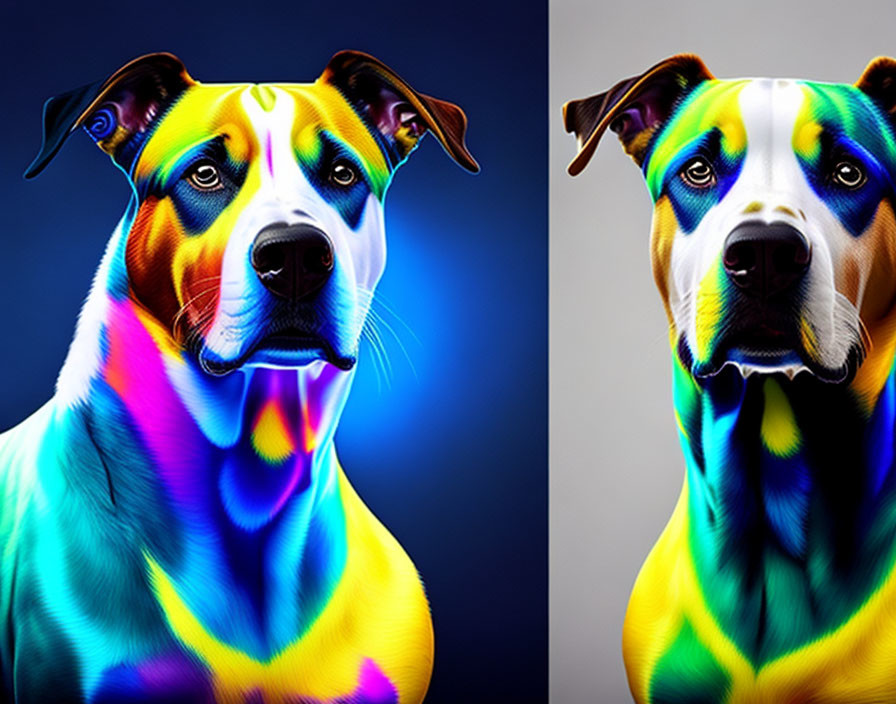 Vivid Neon-Like Dog Images on Dark Background