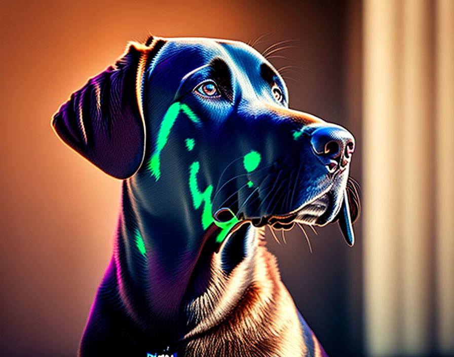 Vibrant neon Labrador Retriever against warm background