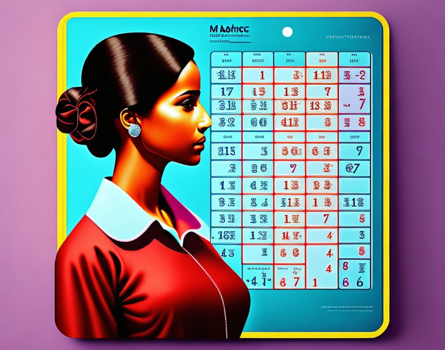 Stylized woman profile with colorful periodic table background