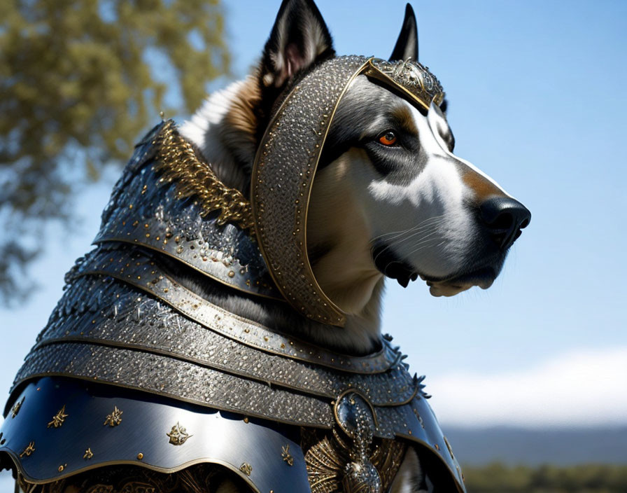 Siberian Husky in Medieval Armor with Nature Background