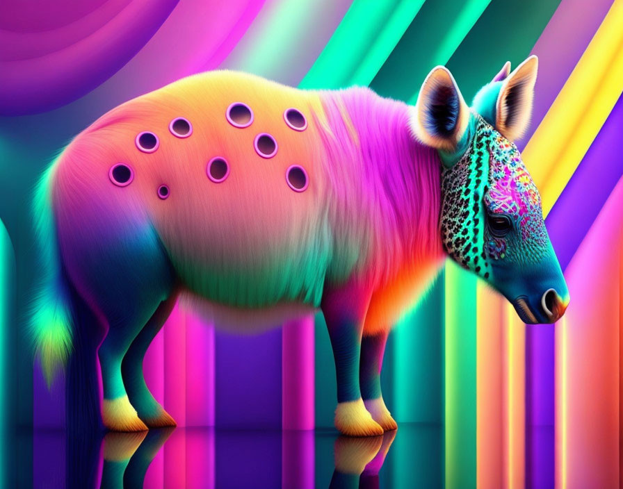 Colorful Tapir Image with Neon Rainbow Background