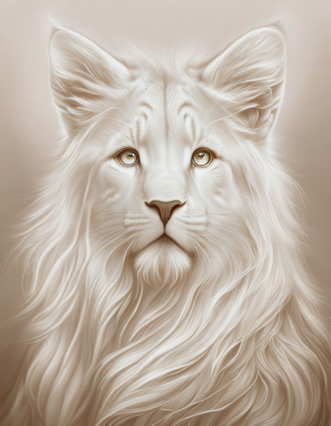 Majestic white lion with full mane and piercing eyes