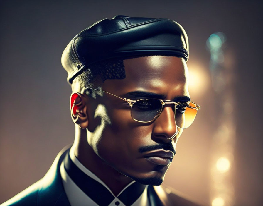 Stylish man with leather cap, sunglasses, and side fade haircut