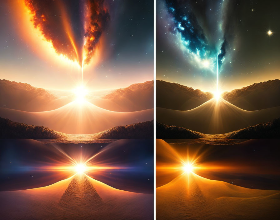 Composite Image: Celestial Phenomena Panels with Dramatic Lighting