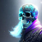 Blue and Purple Smoke Swirling Around Human Skull