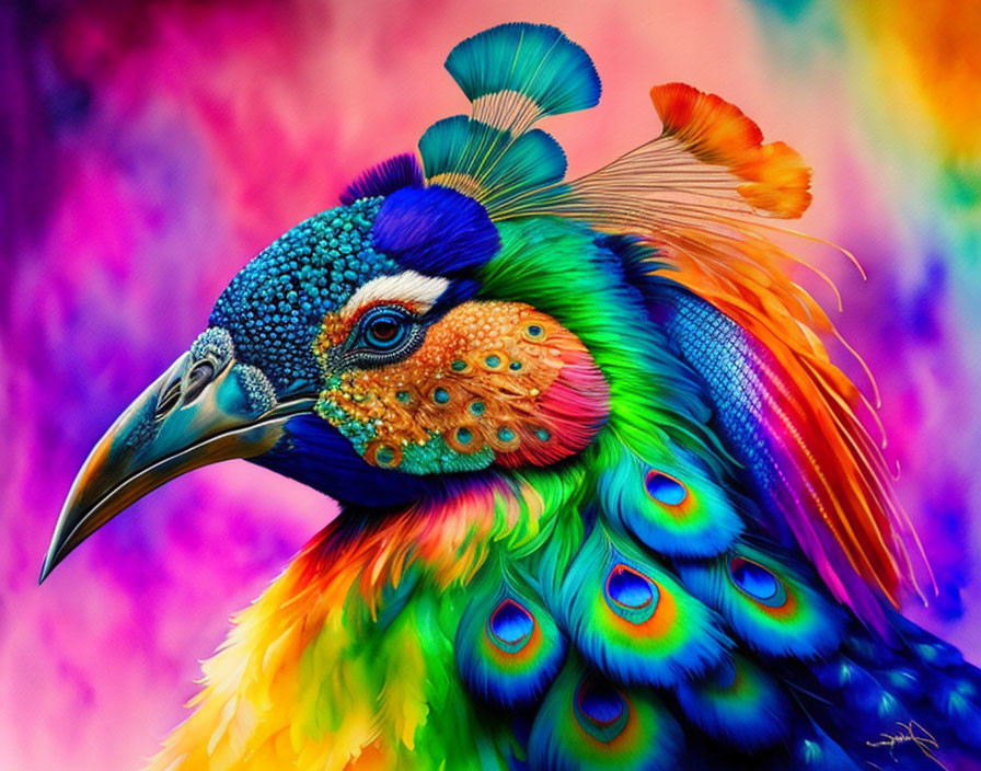 Colorful Peacock Artwork with Enhanced Feather Details