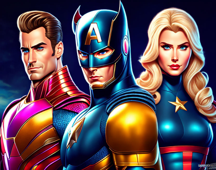 Colorful Stylized Animated Superheroes in Heroic Poses