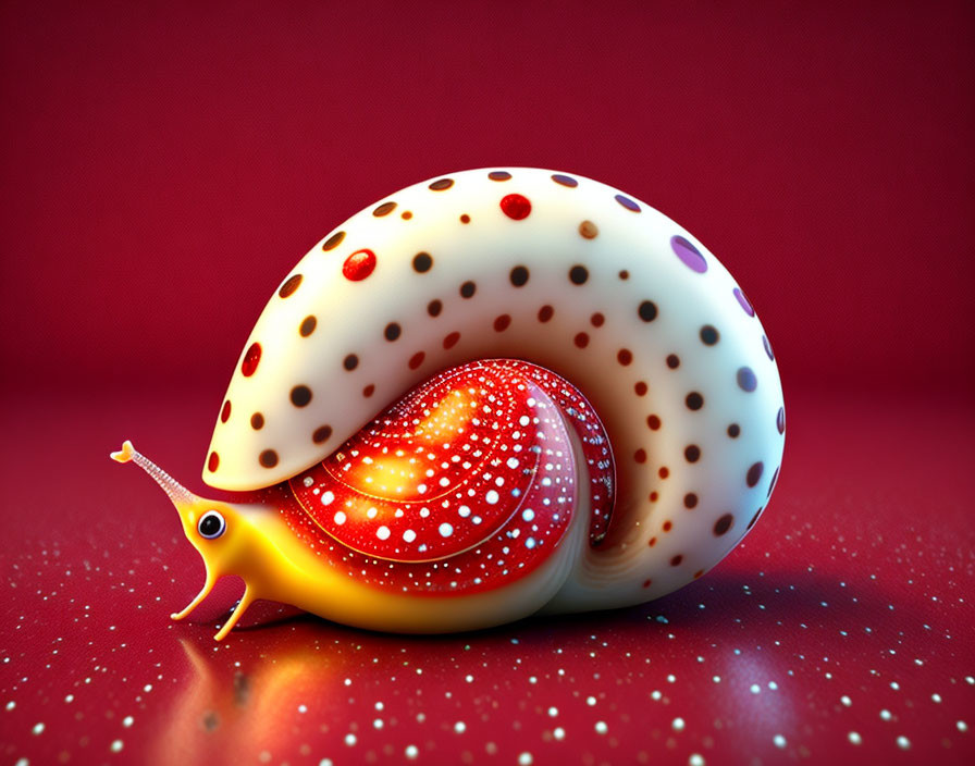 Yellow and Red Digital Snail Creature on Red Background