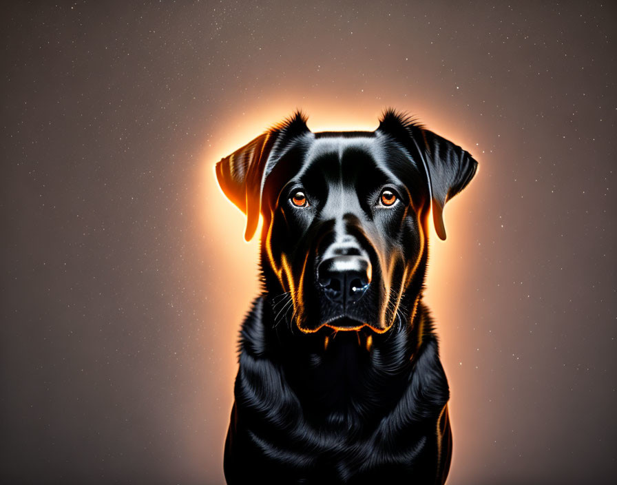 Digital Art: Black Dog with Glowing Outline and Orange Halo Effect