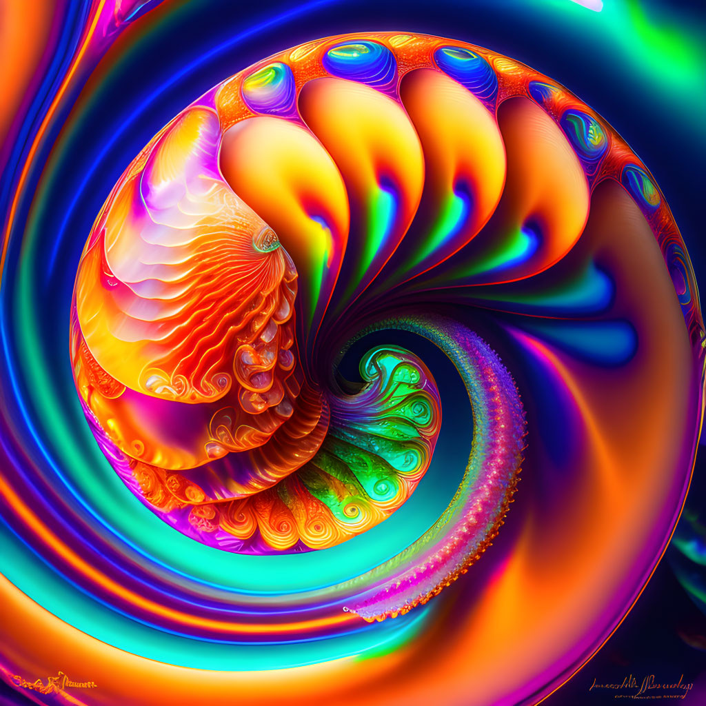 Colorful Abstract Digital Artwork with Spiraling Shape and Intricate Patterns