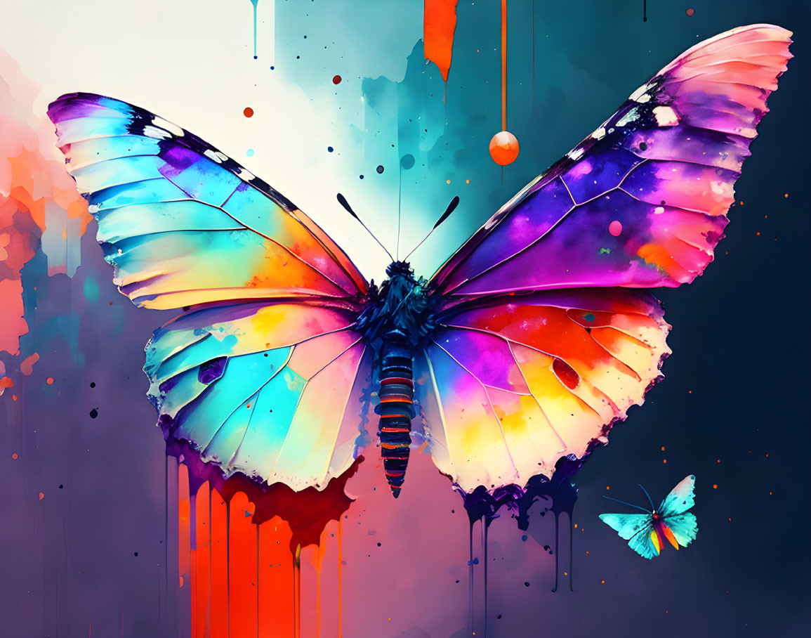 Colorful Butterfly Digital Artwork with Paint-Drip Wings