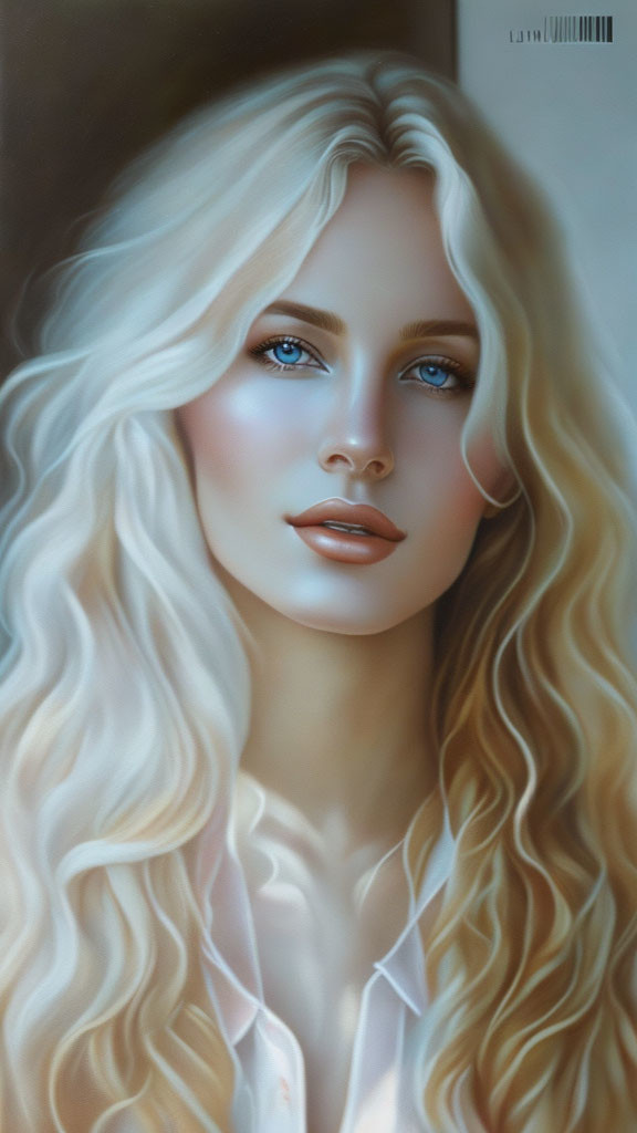 Digital Art: Woman with Blonde Hair and Blue Eyes