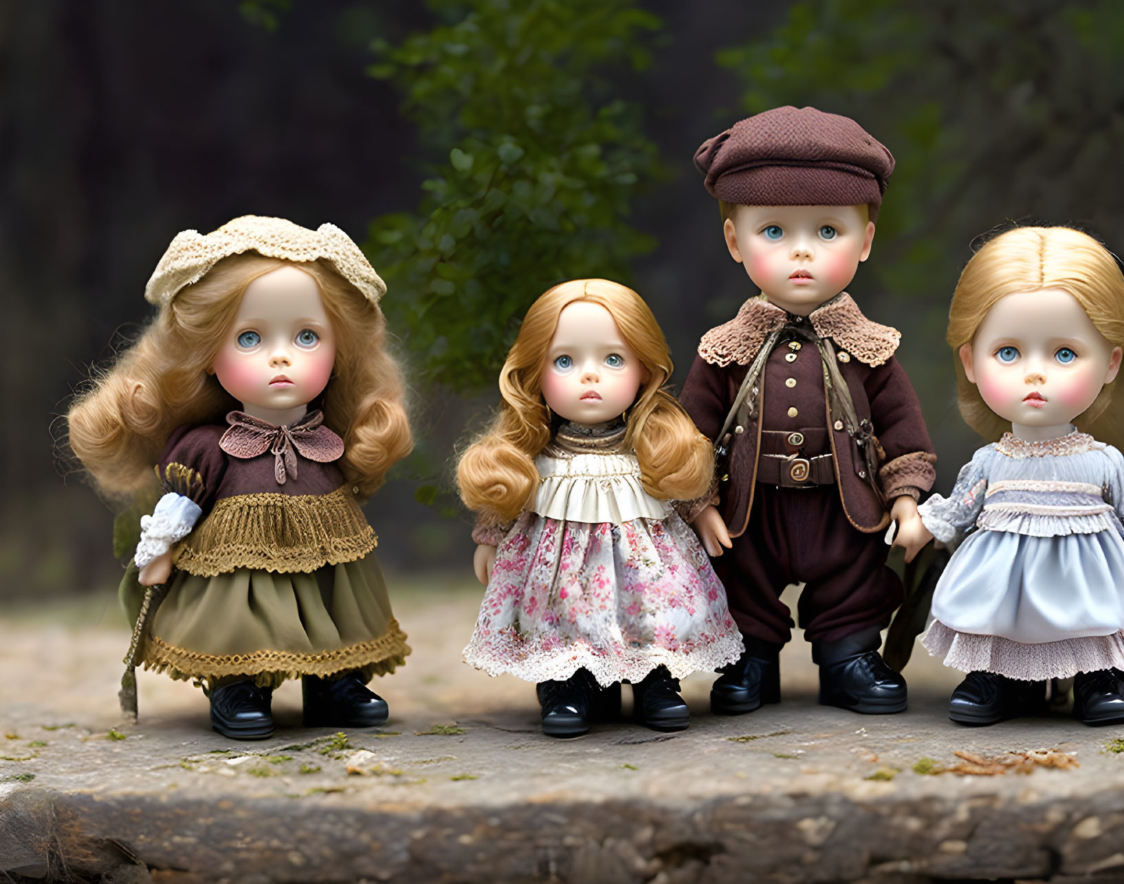 Vintage-style Porcelain Dolls in Elaborate Period Clothing