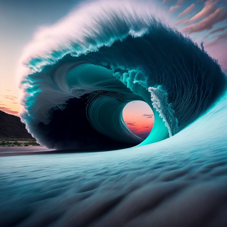 Turquoise Wave Cresting at Sunset Beach