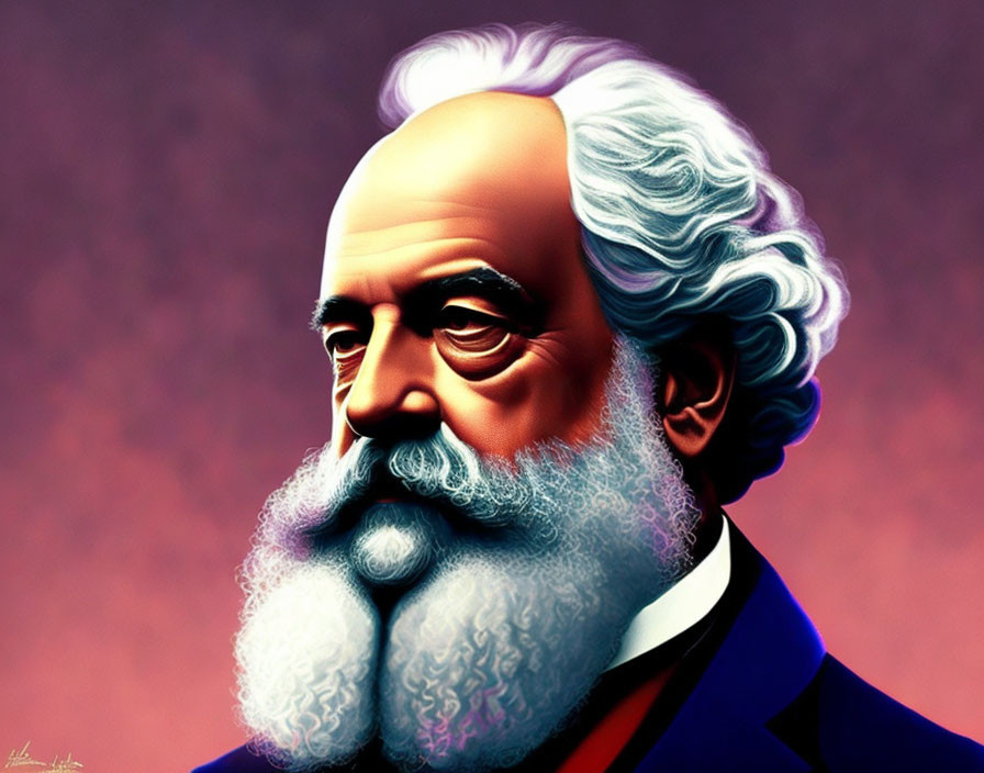 Vibrant digital portrait of a man with blue and purple facial hair