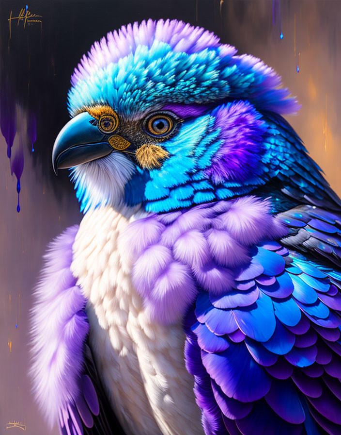 Colorful bird digital artwork with eagle-like features and blue-purple plumage.