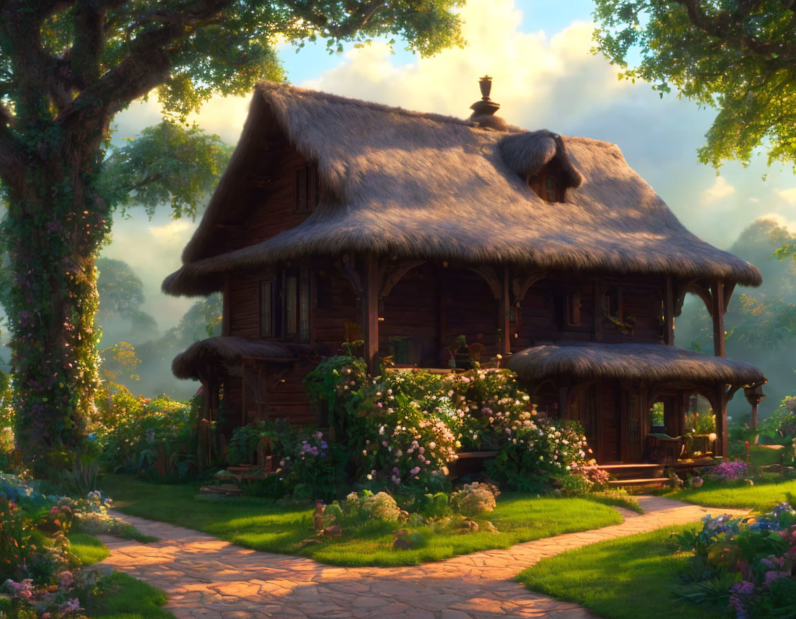 Quaint Thatched Cottage in Serene Forest Clearing