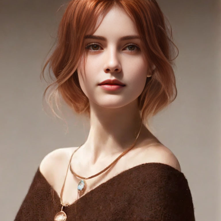 Portrait of Woman with Auburn Hair in Brown Top