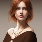 Portrait of Woman with Auburn Hair in Brown Top