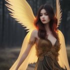 Glowing winged female figure in mystical forest